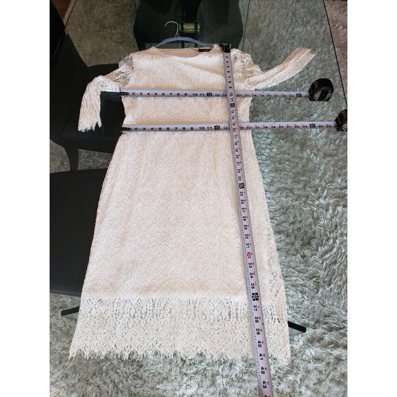 ALLAND WELL Shift Dress Women's L White Floral Round Neck Long Sleeve Back Zip - Picture 10 of 16